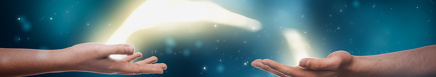Succession image for detail page, showing two people's hands where one is passing a light to the other